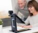 72-year-old using Snow Pad to read a recipe book - hands-free low vision aid