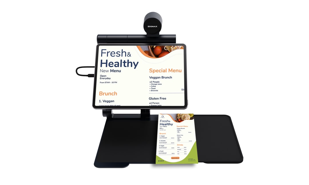Snow Pad 32X magnification feature sharpening a restaurant menu for low vision seniors