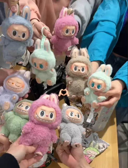 People with Labubu Christmas Gifts in daily life