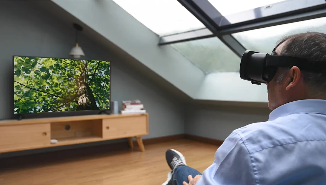 low vision aids for macular degeneration - Zoomax Acesight VR enhancing TV watching experience