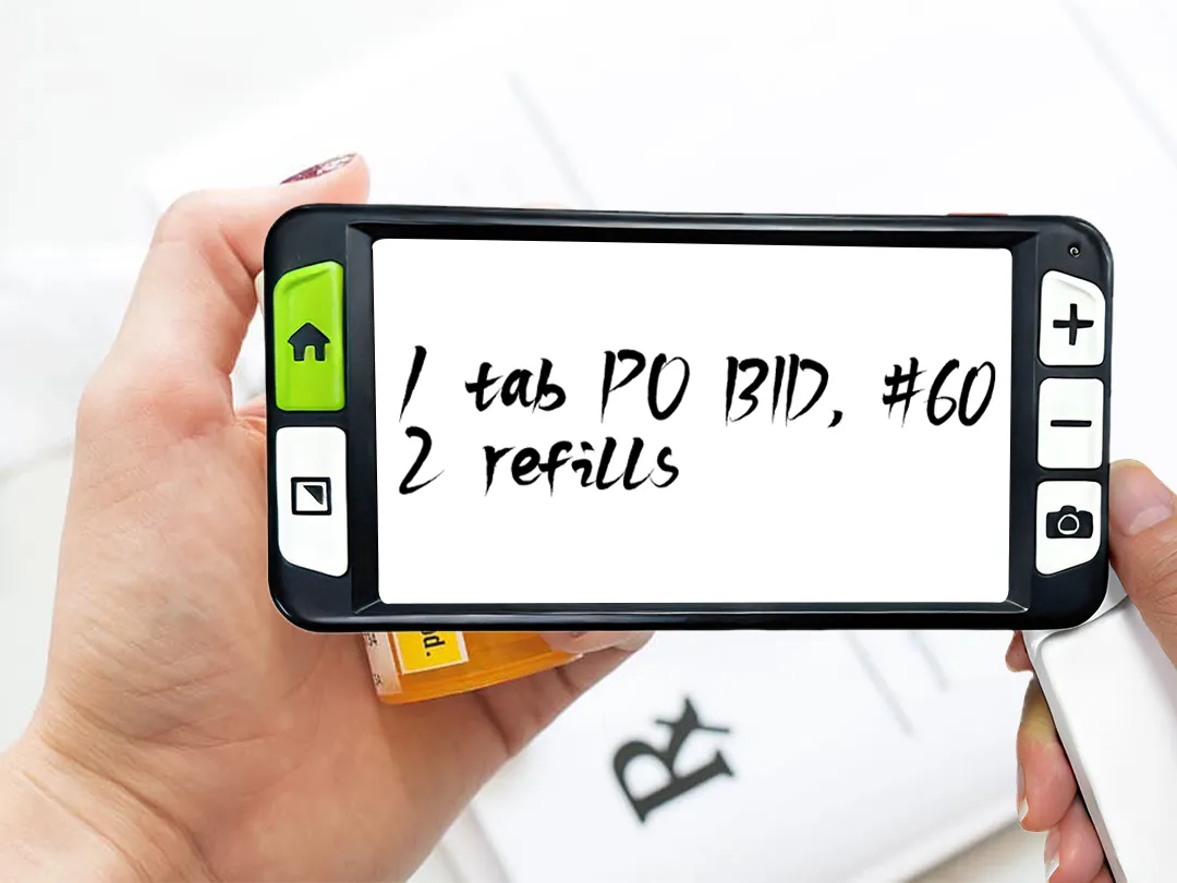 low vision aids for macular degeneration - Zoomax Luna 6 clarifying prescription label